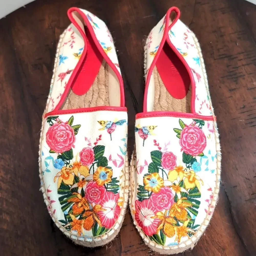Johnny Was Andra Floral Embroidered Espadrille Shoe Size 9